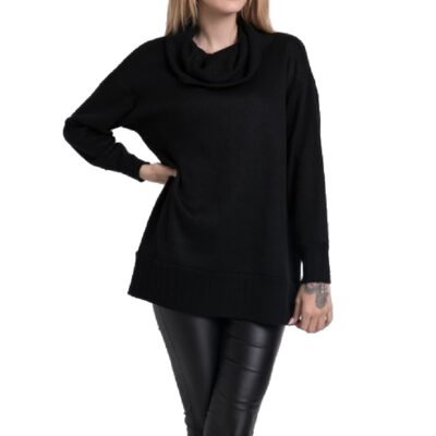 Γυναικεία Μπλούζα Πλεκτή Με Ξεχειλωτό Γιακά PRN 14361.BLC Μαύρο One Size