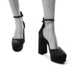 Γυναικεία Παπούτσια με Ψηλό Τακούνι και Φιάπα. 3570.BL Μαύρο Σατέν