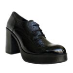Γυναικεία Παπούτσια με Κορδόνια και Ψηλό Τακούνι. Commanchero 51076-021 Μαύρο Λουστρίνι.